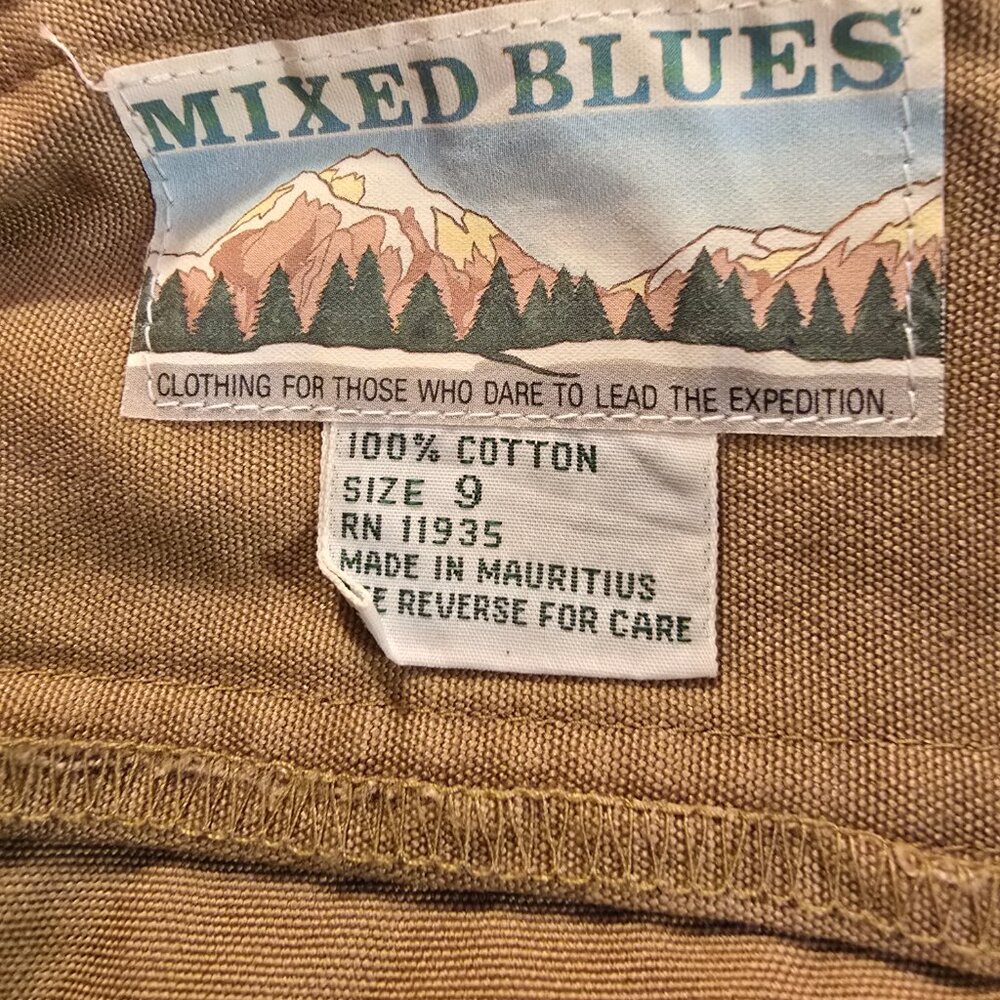 Skirt Mixed Blues Tan Denim Front Buckle Zip Pockets A-line Cotton size 9 1990s - Picture 7 of 11